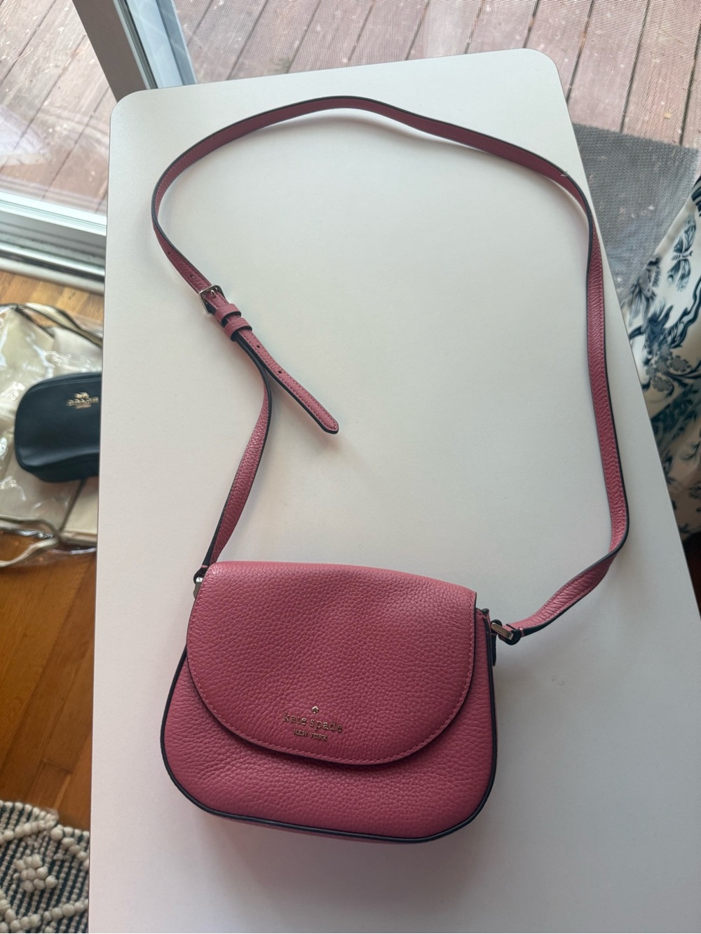 Kate Spade New York Rose Pink Pebbled Leather Saddle Crossbody Bag